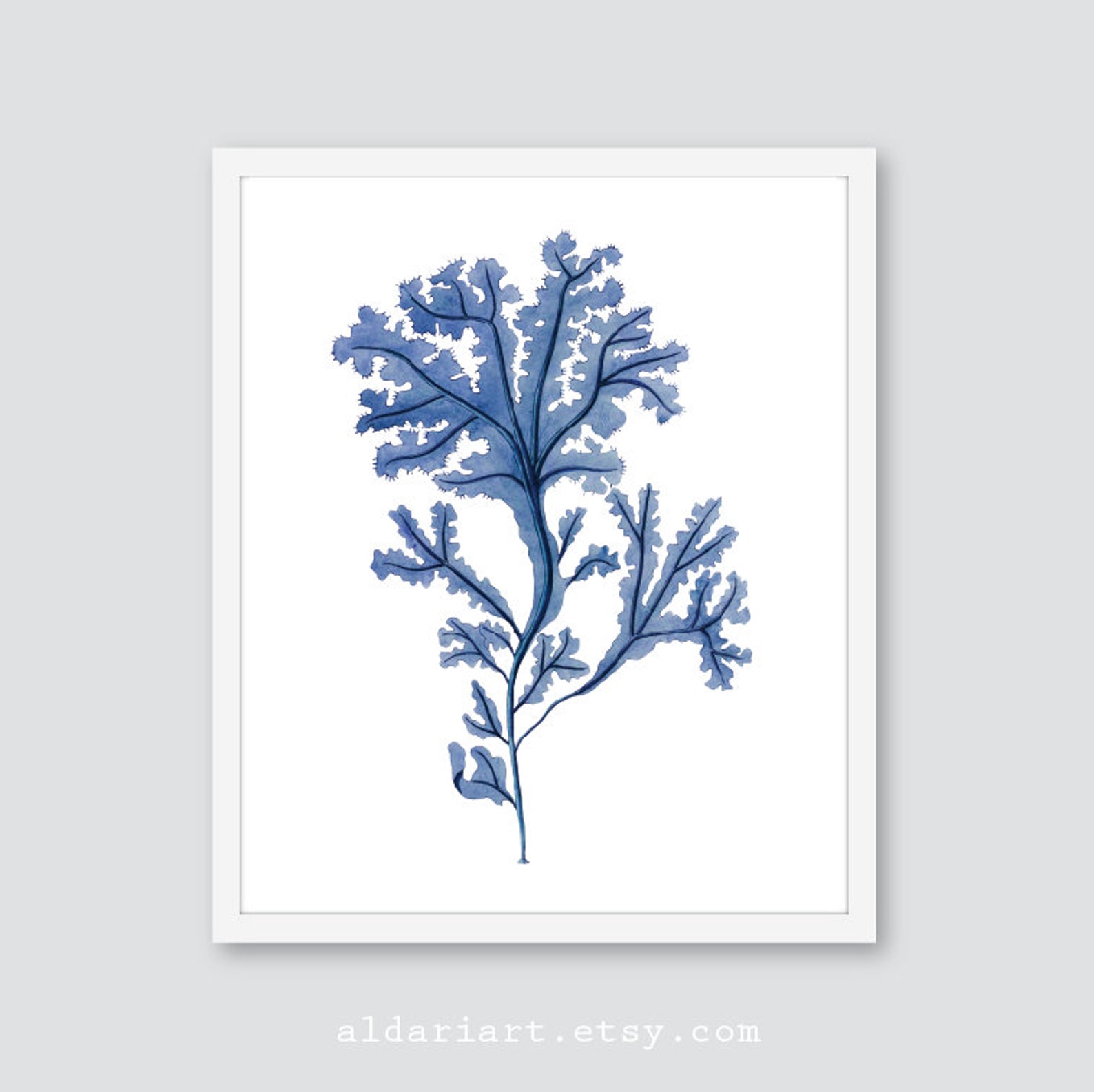 Seaweed Wall Art Blue Seaweed Art Prints Coastal Wall Decor Etsy
