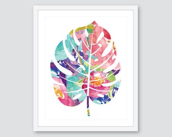 Monstera Leaf Print - Tropical Print - Leaf Wall Art - Monstera Plant Print - Tropical Leaf Wall Art - Frame Not Included
