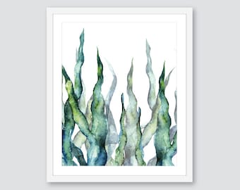 Impressão de algas marinhas, arte de parede de algas marinhas, arte de algas marinhas, impressão em aquarela de algas marinhas, impressão costeira, arte de parede costeira, arte aldari, moldura não incluída