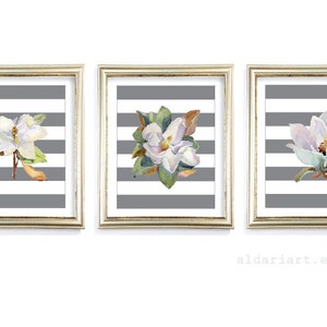 Magnolia Art Prints - Magnolia Wall Art - Watercolor Magnolia Flowers Prints - Set of 3 - Modern Decor - Aldari Art