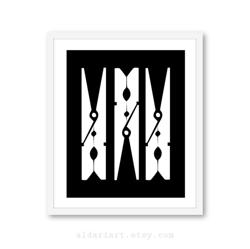 Laundry Room Wall Art Black Clothespins Art Print Laundry Etsy