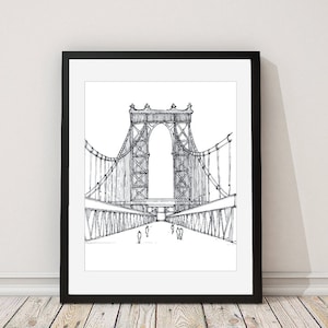 Manhattan Bridge Print, New York Architectural Print, Manhattan Bridge Print Drawing, New York Architectural Drawing, New York Wall Art