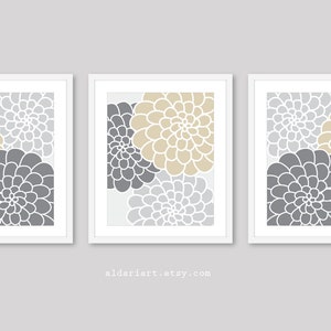 Modern Flowers Art Prints, Abstract Succulent Art Prints,Set of 3 prints, grey and tan neutral colors, CHOOSE YOUR COLORS