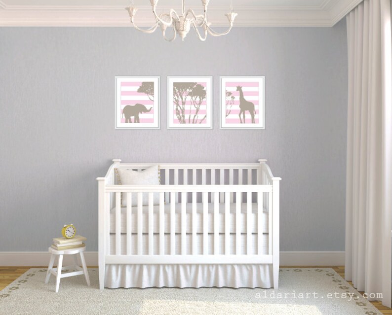 Elephant and Giraffe Nursery Print Set African Animals Etsy