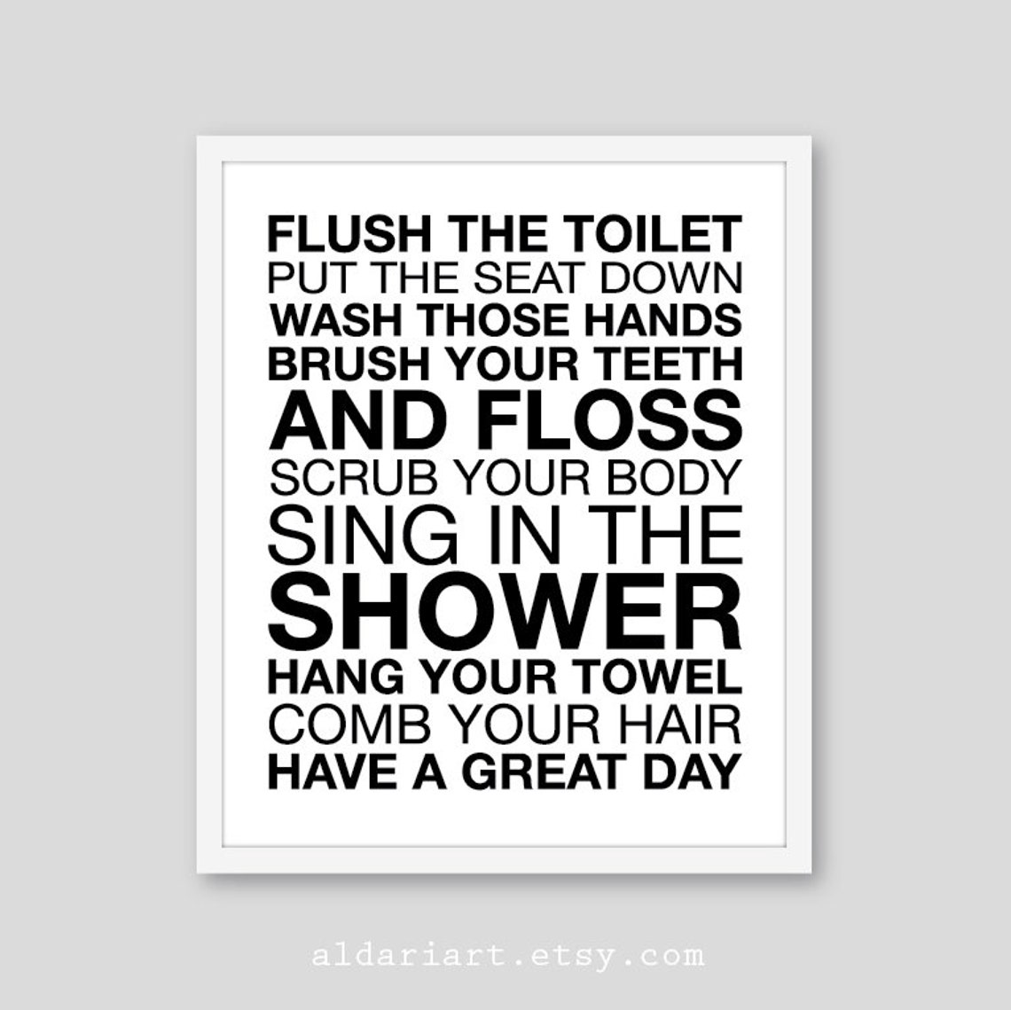 Bathrooms Wall Art Modern Bathroom Rules Print Blue and Etsy