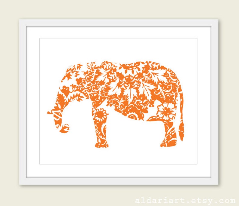 Elephant Art Print Floral Elephant Wall Art Modern Home Etsy