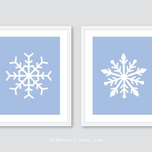 Snowflake Prints, Set of 2 prints, snowflake wall art, snowflake art, snowflake poster, christmas prints, winter decor print, custom color