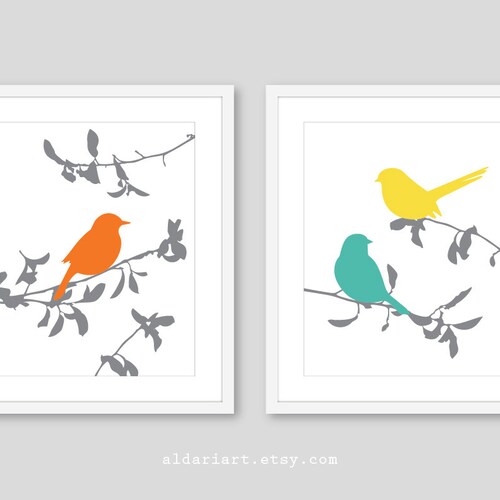Bird Art Prints Bird Wall Decor Modern Birds on Branches Art Etsy