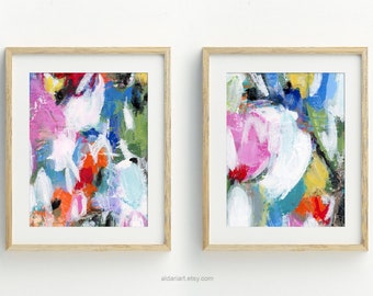 Set of 2 Abstract Flower Prints From Original Paintings by Alejandra Danel - Contemporary Wall Art - ships from USA