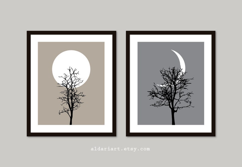 Tree Prints Nature Wall Decor Sun Moon and Trees Wall Art Etsy