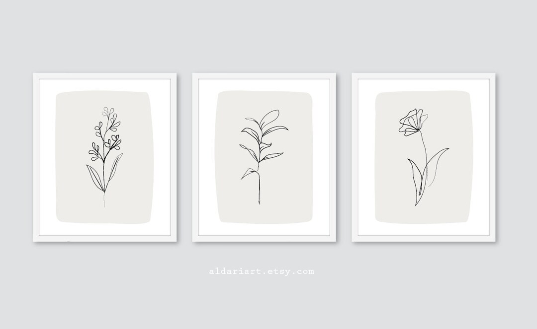 Neutral Botanical Wall Art Prints, Minimalist Line Art Prints, Set of ...