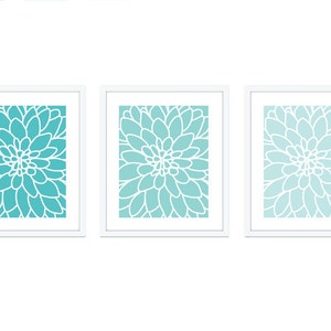 Dahlia Wall Art Dahlia Print Set of 3 Modern Decor Modern Flower Print Blue Bedroom Wall Art Bedroom Decor Blue Flower Prints Aldari Art