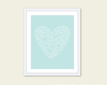 Blue Heart Art Print - Modern Heart Wall Art - Heart Poster - Blue Nursery Decor - Pastel Nursery Decor - Under 20