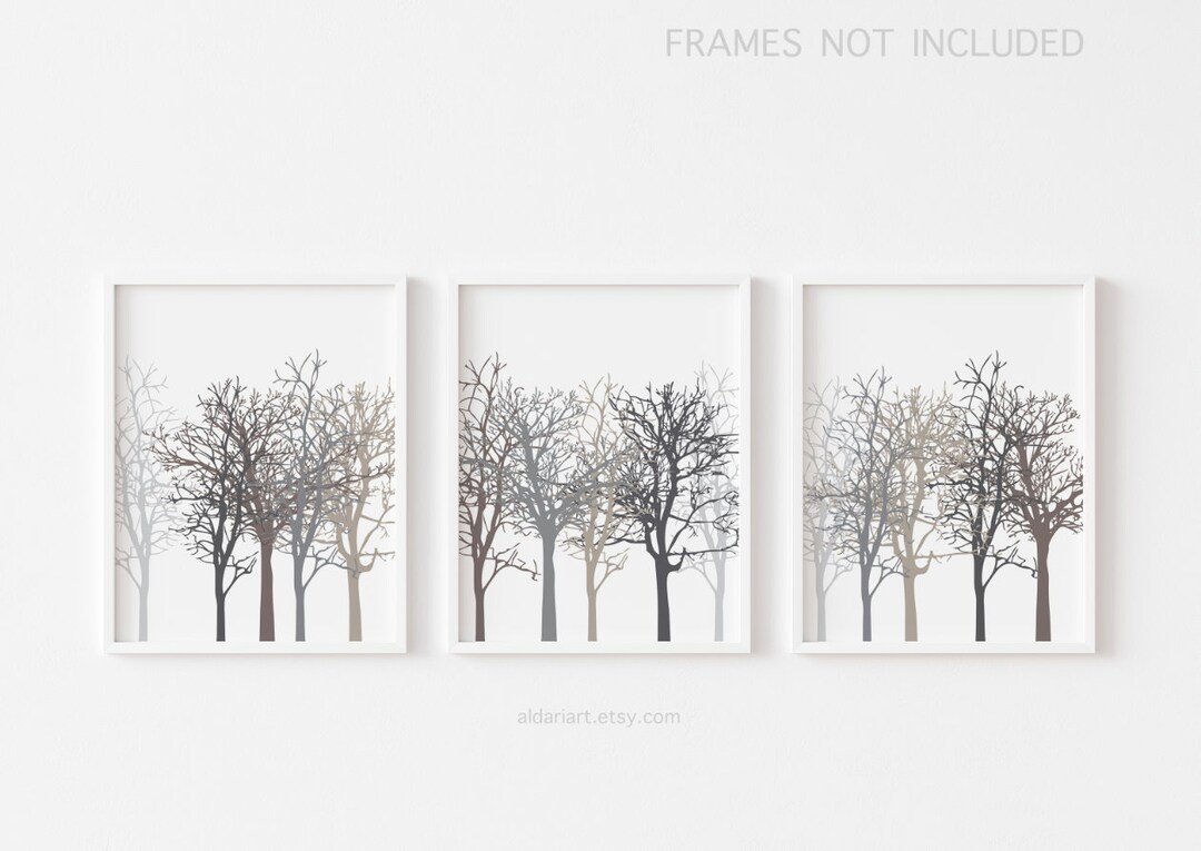 Contemporary Tree Art Prints Set of 3 Prints Winter Trees Wall Art