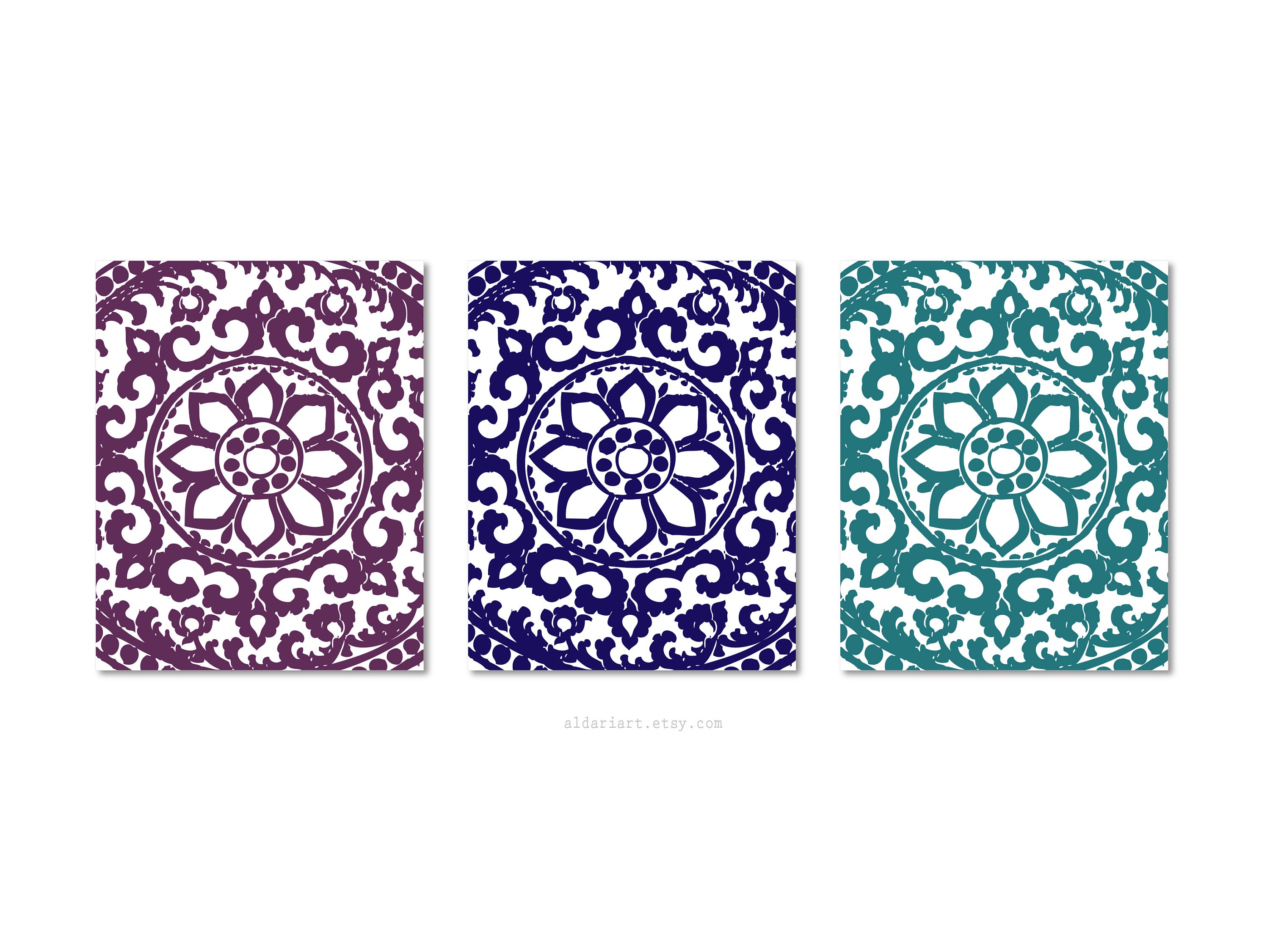 Mandala Wall Art Set of 3 Prints - Abstract Flower Medallion Wall Art ...