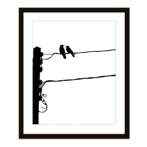Birds on wire Print - Black and White Art - Modern Contemporary Minimalist Birds - Crows Print - Black Birds Wall Art - CHOOSE COLOR