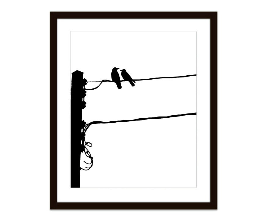 Birds on Power Line Print Black and White Art Modern Etsy