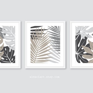 Modern leaf Art Prints - Botanical Wall Art - Tropical Leaves Art prints - Set of 3 prints - Monstera Leaf Prints Palm Tree Leaf print