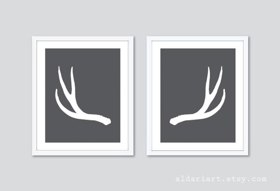 Deer Antlers Art Prints Set Of 2 Modern Antlers Wall Art Etsy