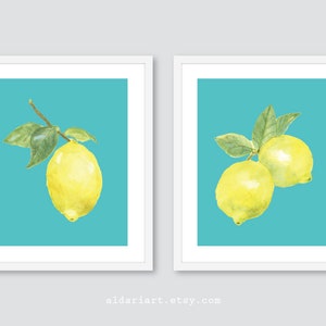 Lemon Art Prints, Lemon Wall Art, Lemon Wall Decor, Lemon Artwork, Citrus Wall Art, Set of 2 prints, Lemon Gifts, CHOOSE YOUR COLOR