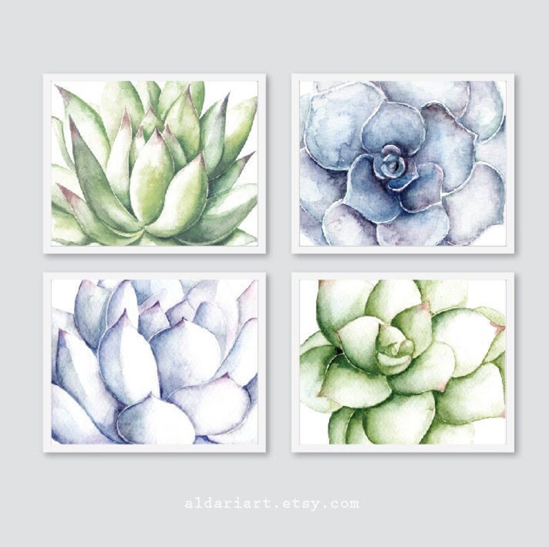 Succulent Wall Art, Botanical Decor, Set of Four Cactus Prints ...