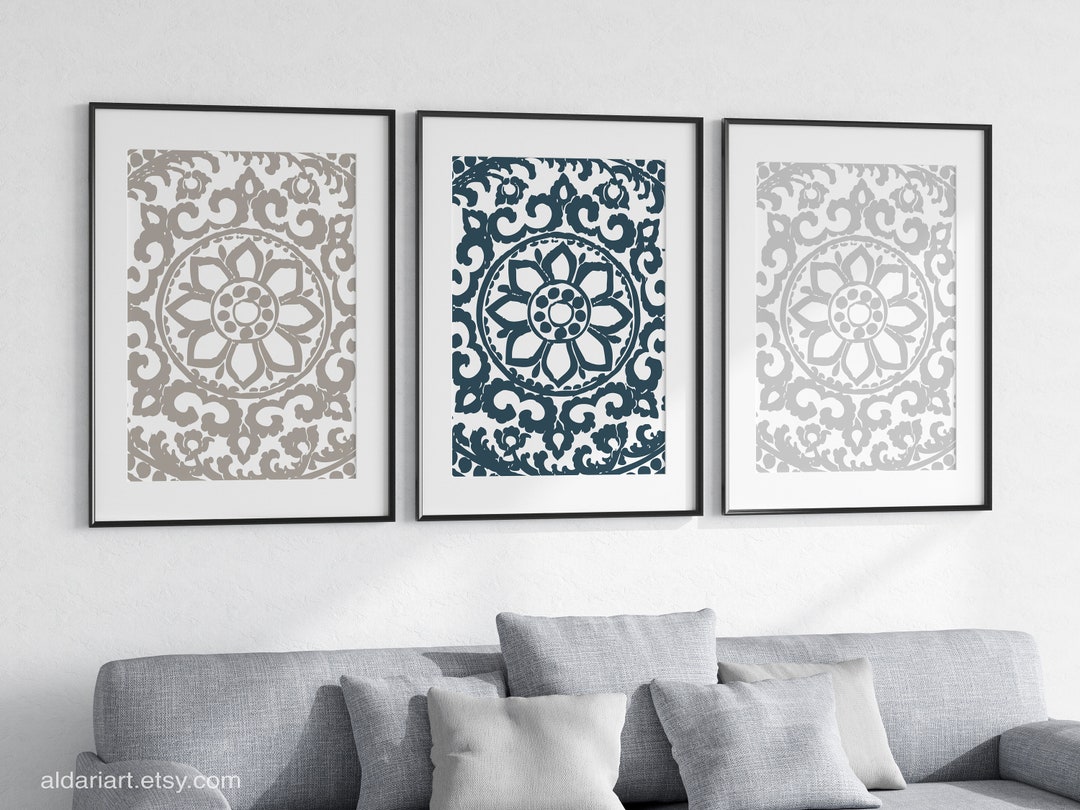 Mandala Wall Art Set of 3 Prints - Abstract Flower Medallion Wall Art ...