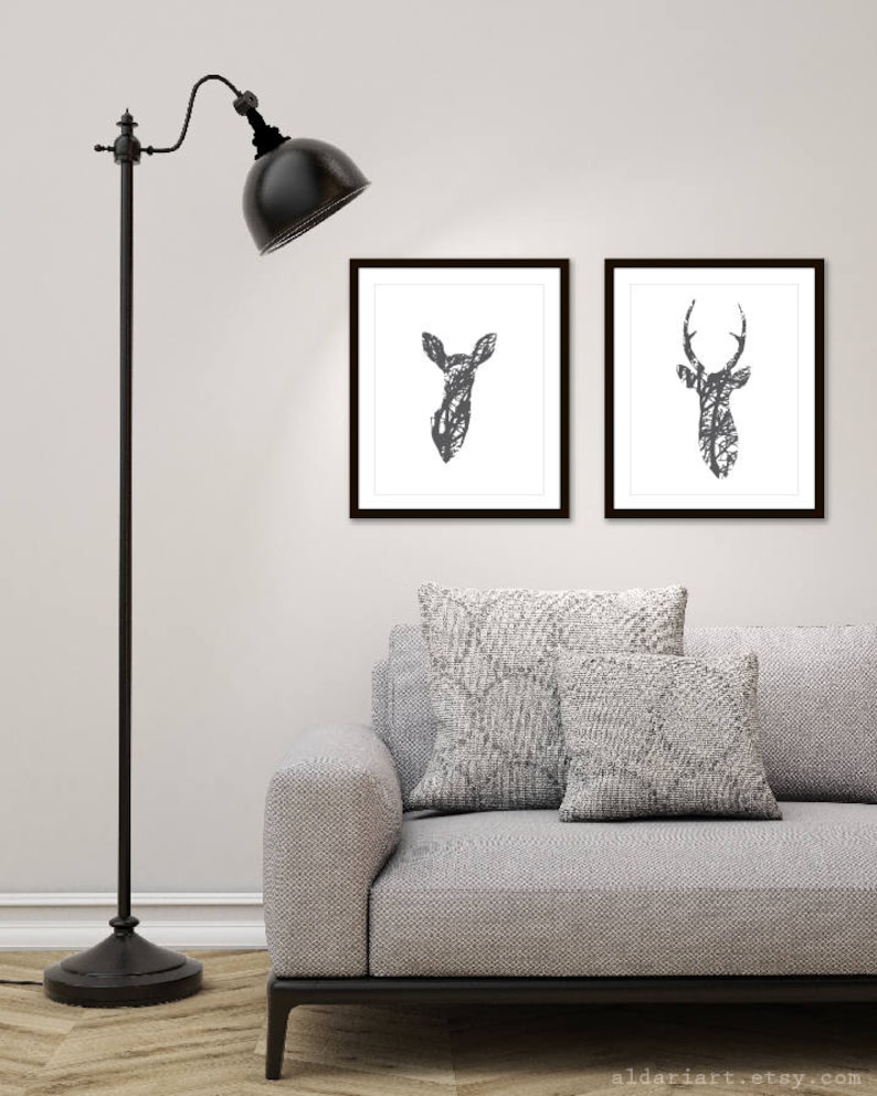 Modern Deer Prints Deer Wall Art Deer and Doe Prints Etsy