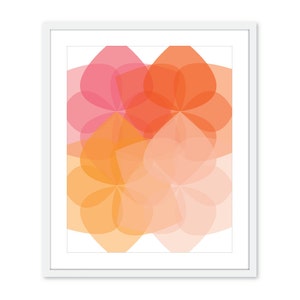 Geometric Flowers Wall Art, Geometric Art print, Orange Coral Pink Peach - Customizable Colors