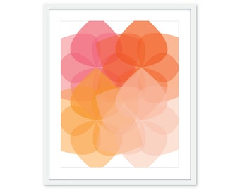 Geometric Flowers Wall Art, Geometric Art print, Orange Coral Pink Peach - Customizable Colors