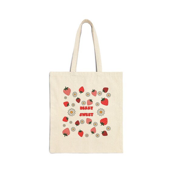 Cute Strawberry Canvas Tote Bag - Eco-Friendly, Vintage Tote, Shopping Bag, Gift for Her, Summer Bag, Reusable Grocery Bag