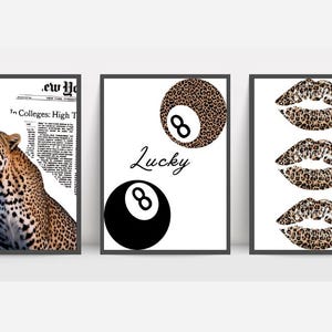 Leopard Print Wall Art Set: Cheetah, 8 Ball, Lips (Digital Download)