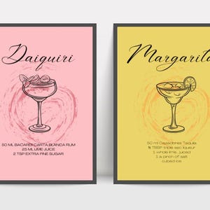 4 Classic Cocktail Retro Posters, Bar Cart Prints, Alcohol Prints, Minimalist Wall Art, Digital Download, PRINTABLE Gallery Wall Set