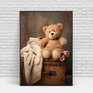 Decoración vintage para habitación infantil, impresión de osito de peluche, arte mural para habitación infantil, descarga digital