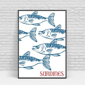 Vintage Sardine Tin Poster: Retro Kitchen Fish Print (Digital Download