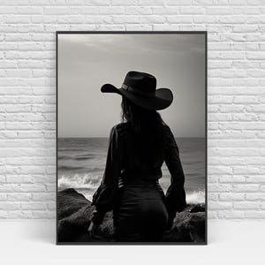 Black and White Fashion Print: Woman in Hat, Chic Room Decor (Digital Download)