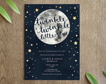 Twinkle Twinkle Little Star Gender Reveal Party Invitation Digital Printable