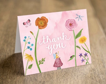 Fairy Garden Floral Thank you note Printable with Watercolor Wildflowers
