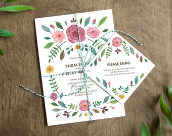 Botanical Garden Bridal Shower Invitation with Watercolor Florals and Greenery