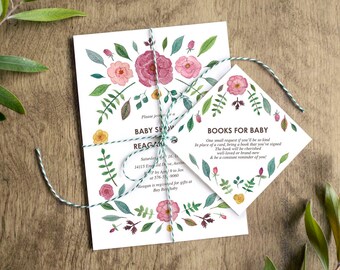 Botanical Garden Baby Shower Invitation with Watercolor Florals and Greenery