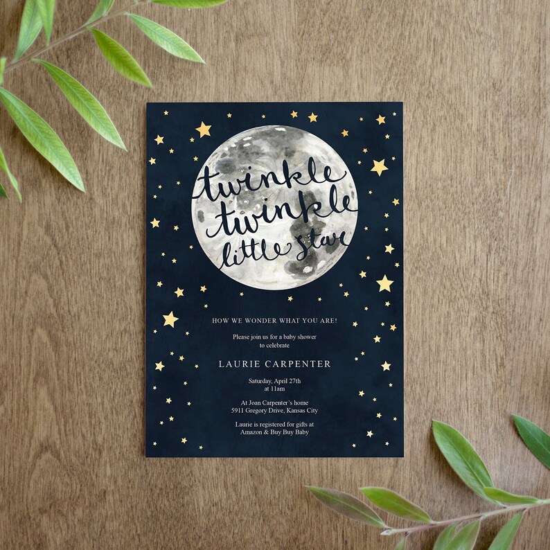 Twinkle Twinkle Little Star Baby Shower Invitation Printable Etsy