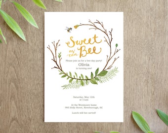 Sweet as Can Bee Birthday Invitation Digital Printable for a First Bee Day Party