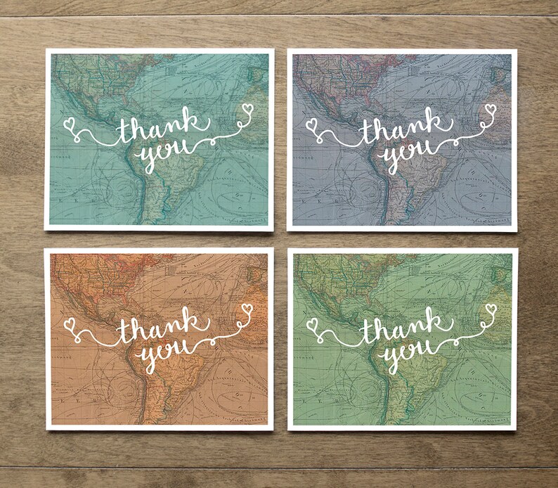 Map Thank You Note Card Printable for Travel Theme Bridal Etsy