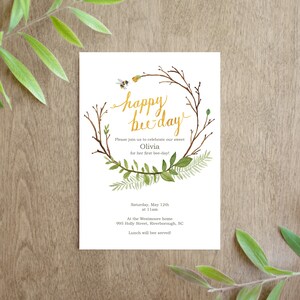 Happy Bee Day Birthday Invitation Digital Printable for First Bee-Day Party