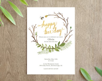 Happy Bee Day Birthday Invitation Digital Printable for First Bee-Day Party