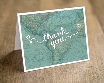 Map Thank You Note Card Printable for Travel theme Bridal Shower