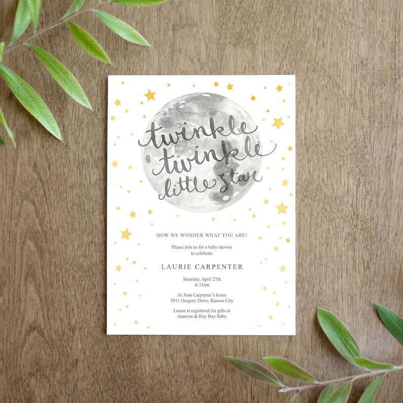Twinkle Twinkle Little Star Baby Shower Invitation Printable Etsy