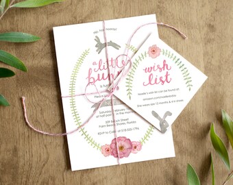 Bunny Rabbit Birthday Invitation Printable with Watercolor Greenery, Florals and Calligraphy