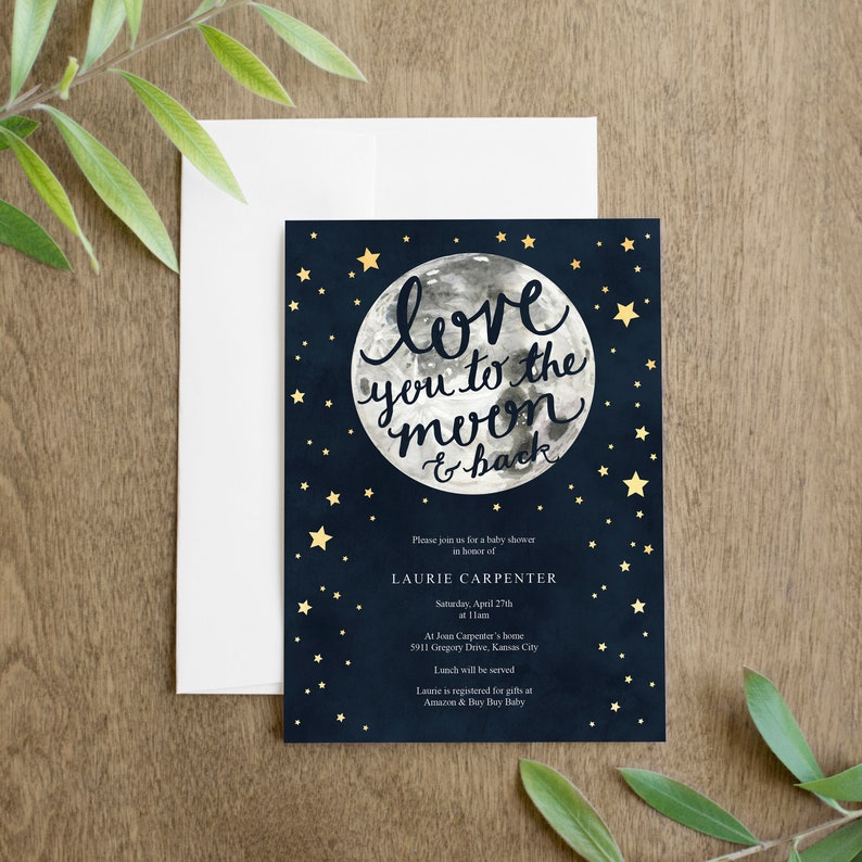 Love you to the Moon and back Baby Shower Invitation Printable for a Gender Neutral Baby Shower image 2