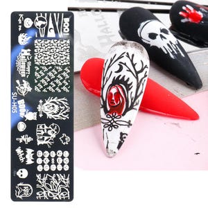 Halloween Pumpkin Nail Stamping Plates Witch Bats Ghost Web Spider Skeleton Boo Spooky Cat Steel Nail Art Decals SUHSeries