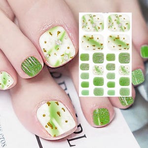 Green Toenail Gold Foil Line Toe Nail Art Wrap Sticker  Swirl Ripple Foil Marble Diamond Stars Flora Self Adhesive Nail Art  Decals FHSeries